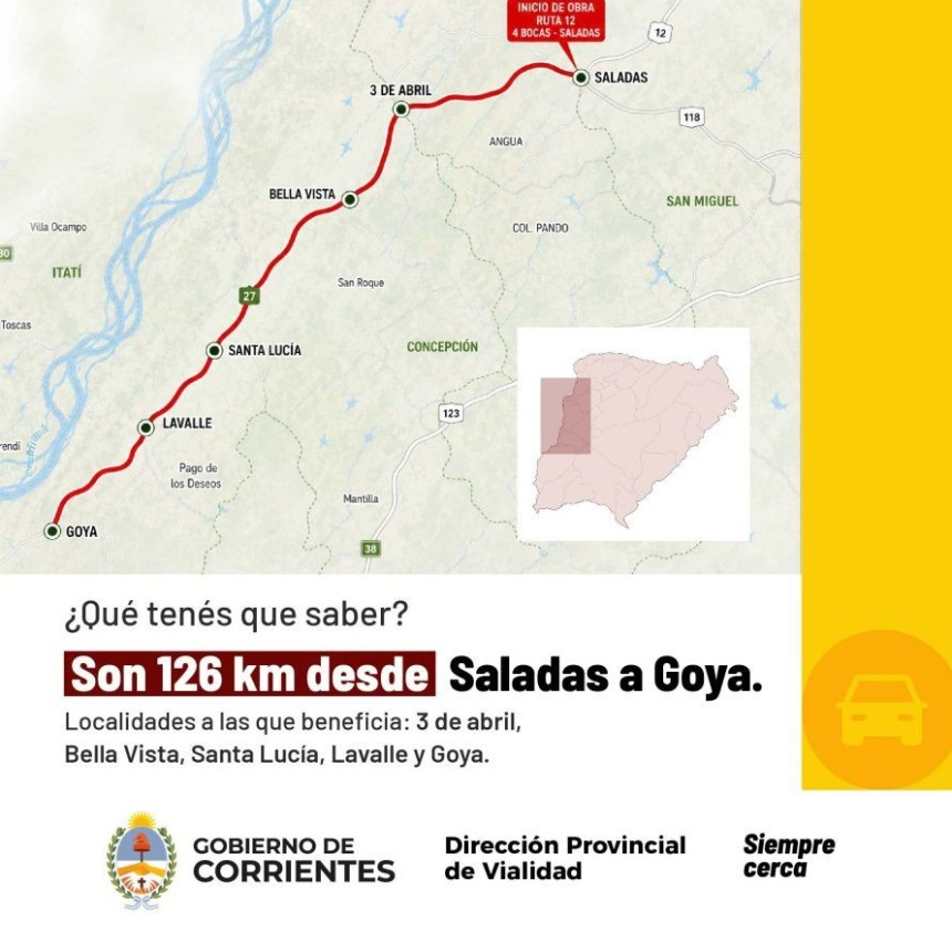 Avanza el nuevo corredor vial que unir&aacute; Saladas y Goya